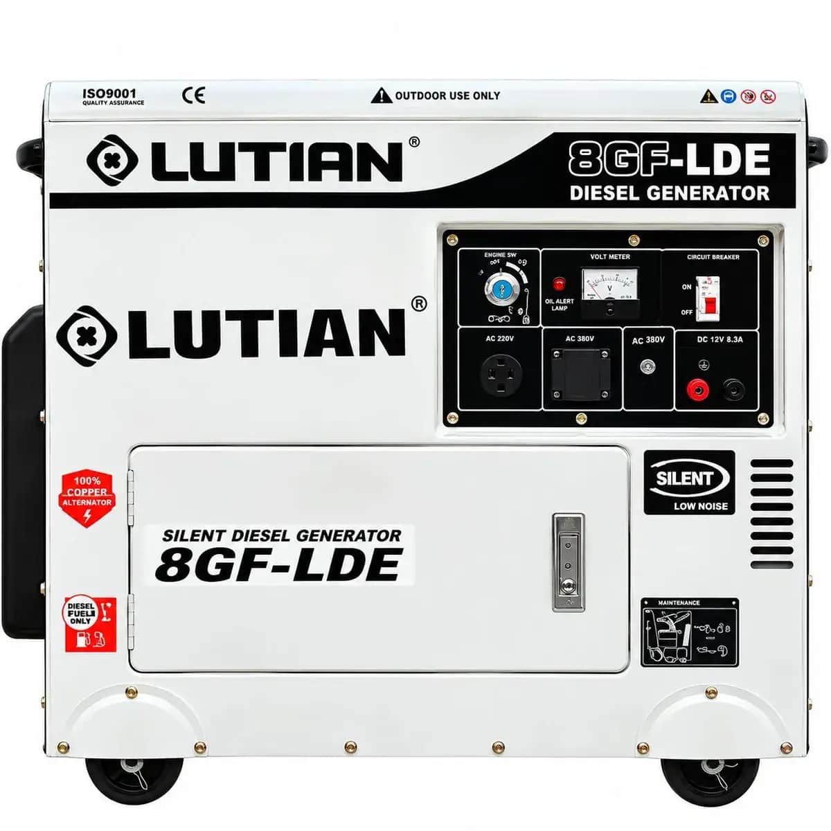 موتور برق 8.5 کیلووات دیزلی سایلنت تک فاز استارتی لوتیان مدل 8GF-LDE